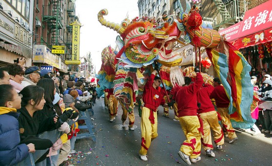 Crowds gather to celebrate Chinese New Year.